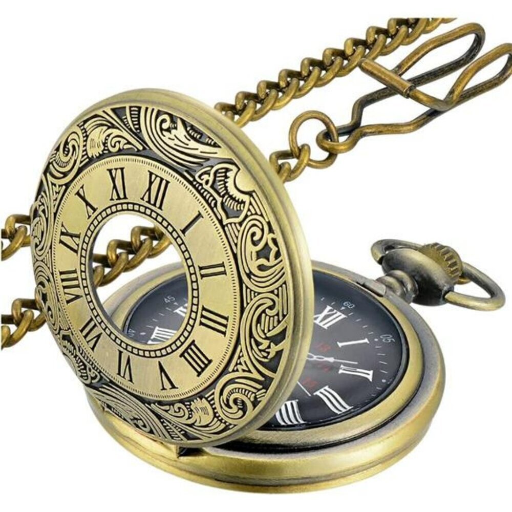 Vintage Pocket Watch Roman Numerals Scale Quartz Pocket Watches with Chain